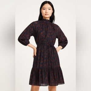 Apiece Apart Victoria Mock Neck Floral Dress in Potpourri Black size 4